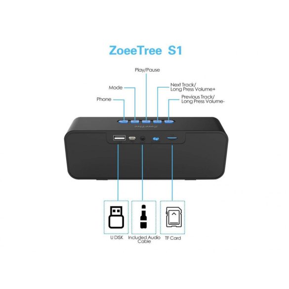 ZoeeTree S1 hordozható Bluetooth hangszóró, Bluetooth 5.0 ve