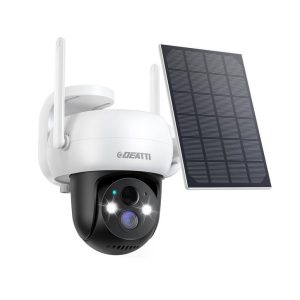 Deatti - 2K kültéri térfigyelő kamera, akkumulátor, WiFi, 360 fokos, napelemmel, mozgásérzékelővel, Led fénnyel, 2 utas audio, éjszakai látás, 2, 4 GHz 