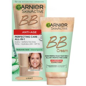 Garnier SkinActive Anti-Age BB krém, Shade Light, színezett hidratáló SPF 25, lágyítja a finom vonalakat és feszesíti a bőrt, hialuronsavval, aloe és ásványi pigmentekkel, 50 ml