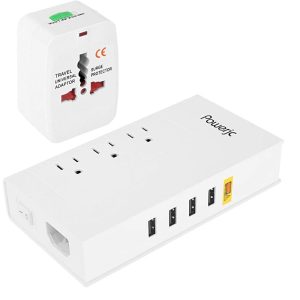 Powerjc Feszültségátalakító 220V-110V Tápadapter 3 kimenet 4 Smart USB töltőporttal